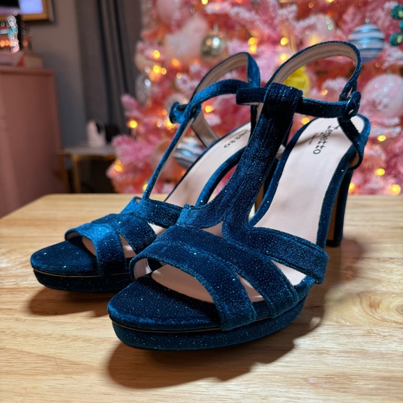 Repetto Teal Bikini Sandals Platform Heels Metallic Velour MSRP $545 EUC - Picture 1 of 7